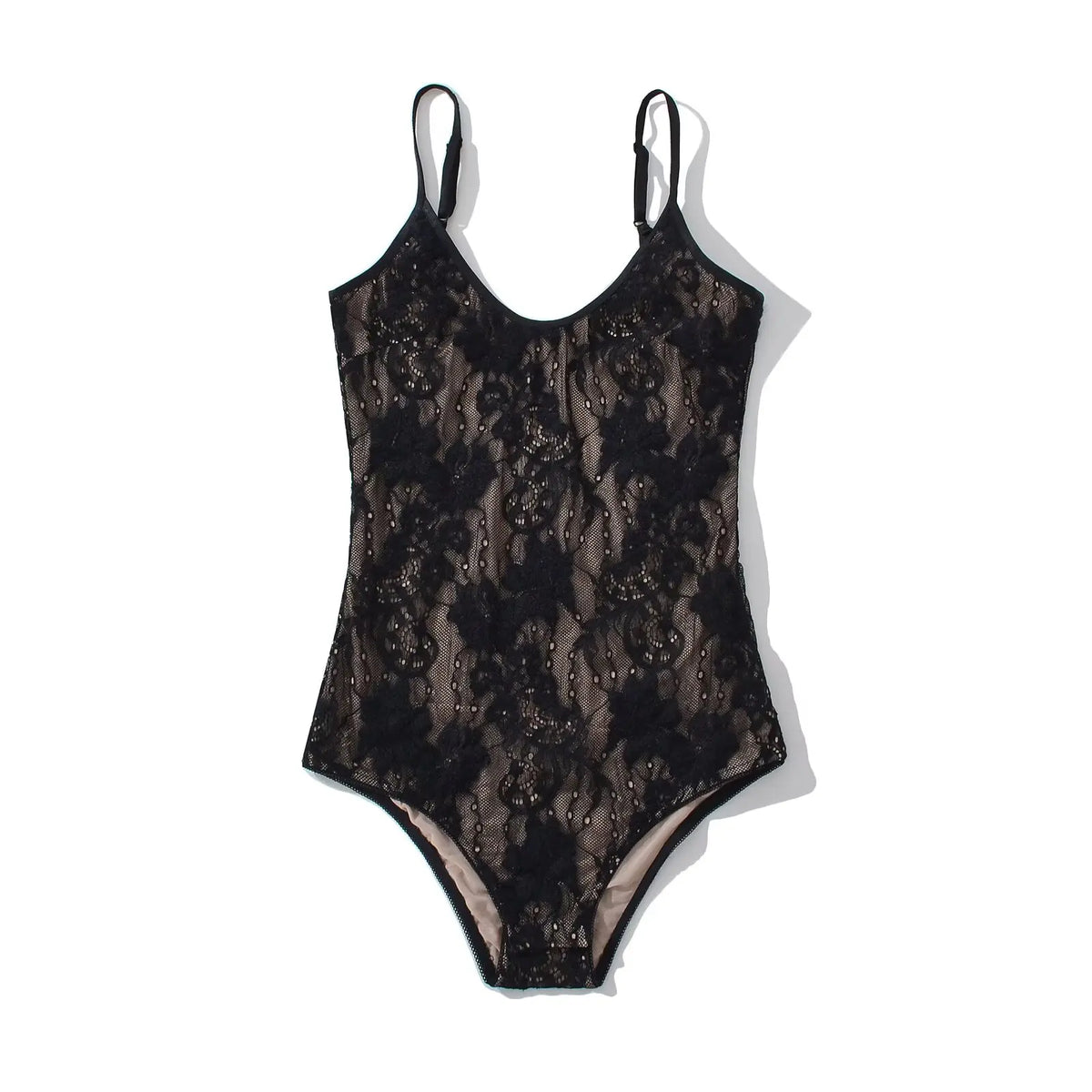 Sexy See Through Lace With Lining Backless Spaghetti Strap Bodysuit Woman Sling Tight Short Jumpsuit Slim Fit Rompers Playsui