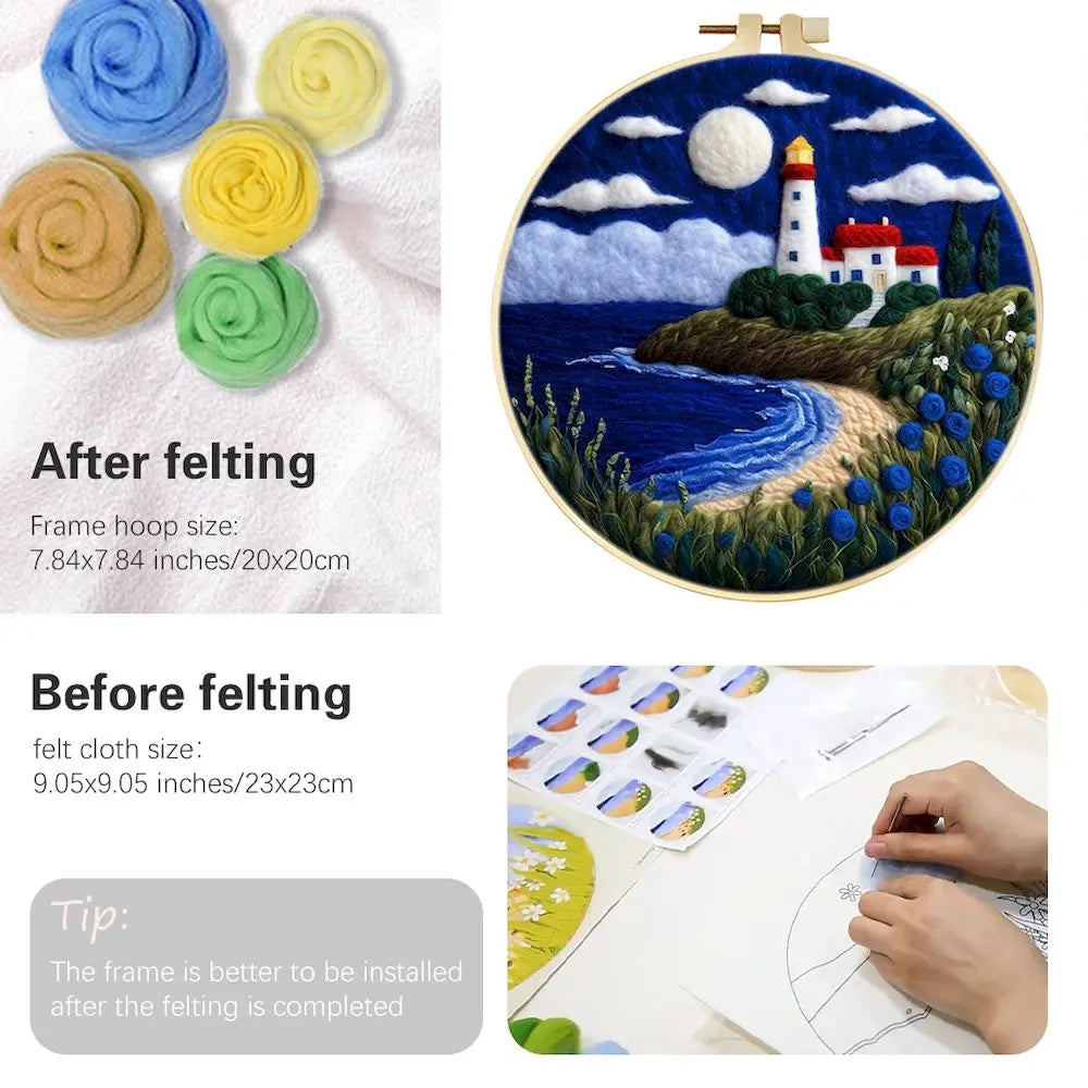 PhotoCustom Diy Felting Kit Wool Felting Painting With Complete Kit House Landscape Wool Needle Felt Picture Kit Felt Craft N