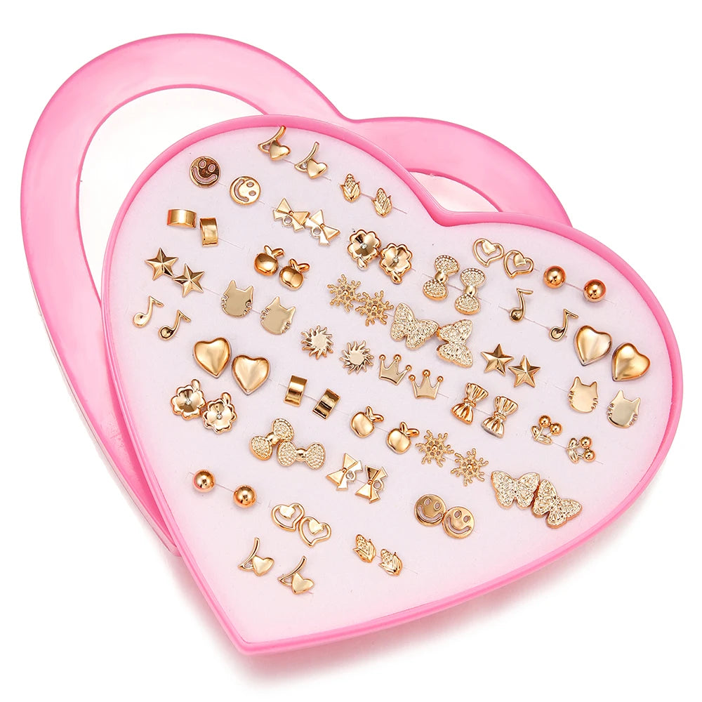 New Design Random 36 Pairs/Lot Lovely Mini Earing Cute Snowflakes Cat Butterfly Stud Earrings For Girl Fashion Daily Ear Jewe