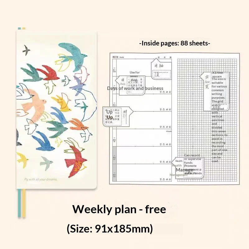 Kinbor Original Undated Weekly Planner, Illustrated Hardcover Journal with Two Pages Per Week, Portable To-Do List Notebook S