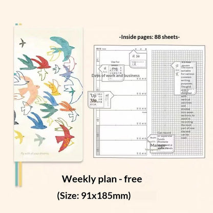 Kinbor Original Undated Weekly Planner, Illustrated Hardcover Journal with Two Pages Per Week, Portable To-Do List Notebook S