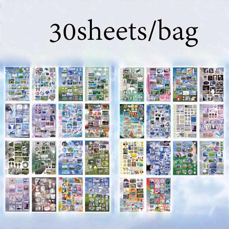 2Style 30 pieces/bag Time Reshaping Cut Film Coil Sticker Book Handbook Material Sticker DIY Photo Frame Scrapbook Notebook C