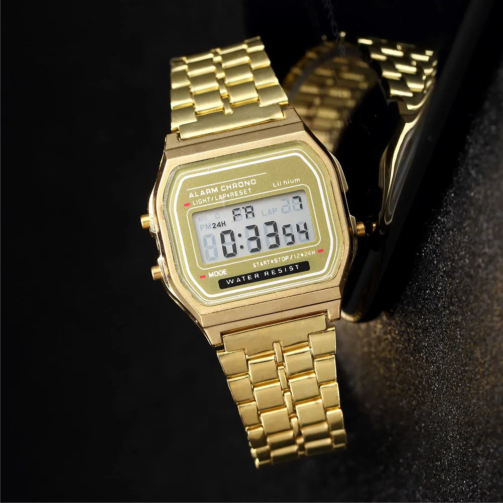 Luxury LED Digital Watch for Men Stainless Steel Men's Electronic Wristwatch Simple Business Gold Sliver Mens Watch Reloj Hom
