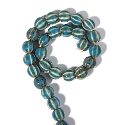1 Strand Pumpkin Shape Stripe Ceramics Beads Colorful Floral Glaze Beads for Jewelry Making DIY Loose Spacer Beads Accessorie