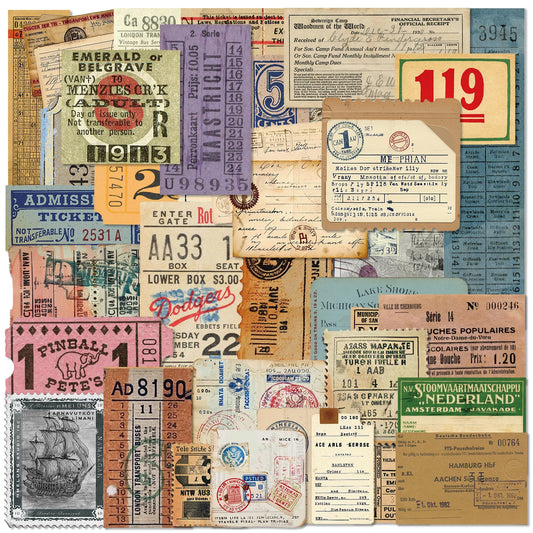 50 Pcs Aesthetics Vintage Letterhead Stickers Stub Stickers for Scrapbook Junk Journal Water Bottle Laptop Phone