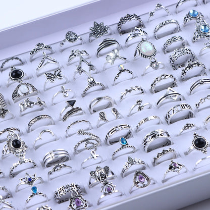 20Pcs/Lot Vintage Bohemia Geometry Flowers Leaf Rings For Charm Women Mix Style Color Fashion Jewelry Gift Accessories - silv