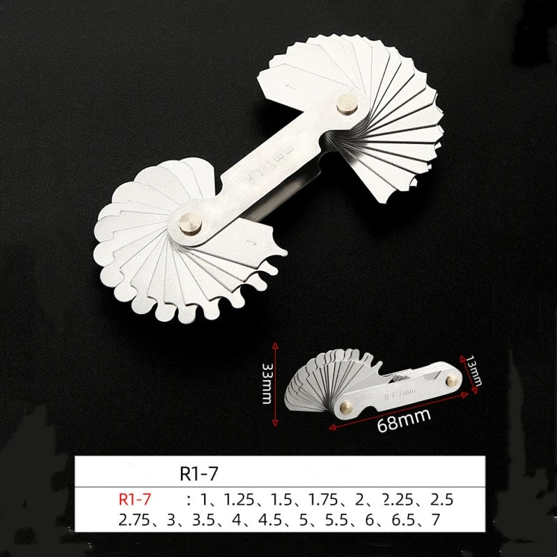 Measuring Tool for Radius Gauge 0.3-7mm High-Precision R-Gauge R7.5-15mm/R15.5-25mm/R25-50mm Arc Radius Measuring Tool Arc Ru