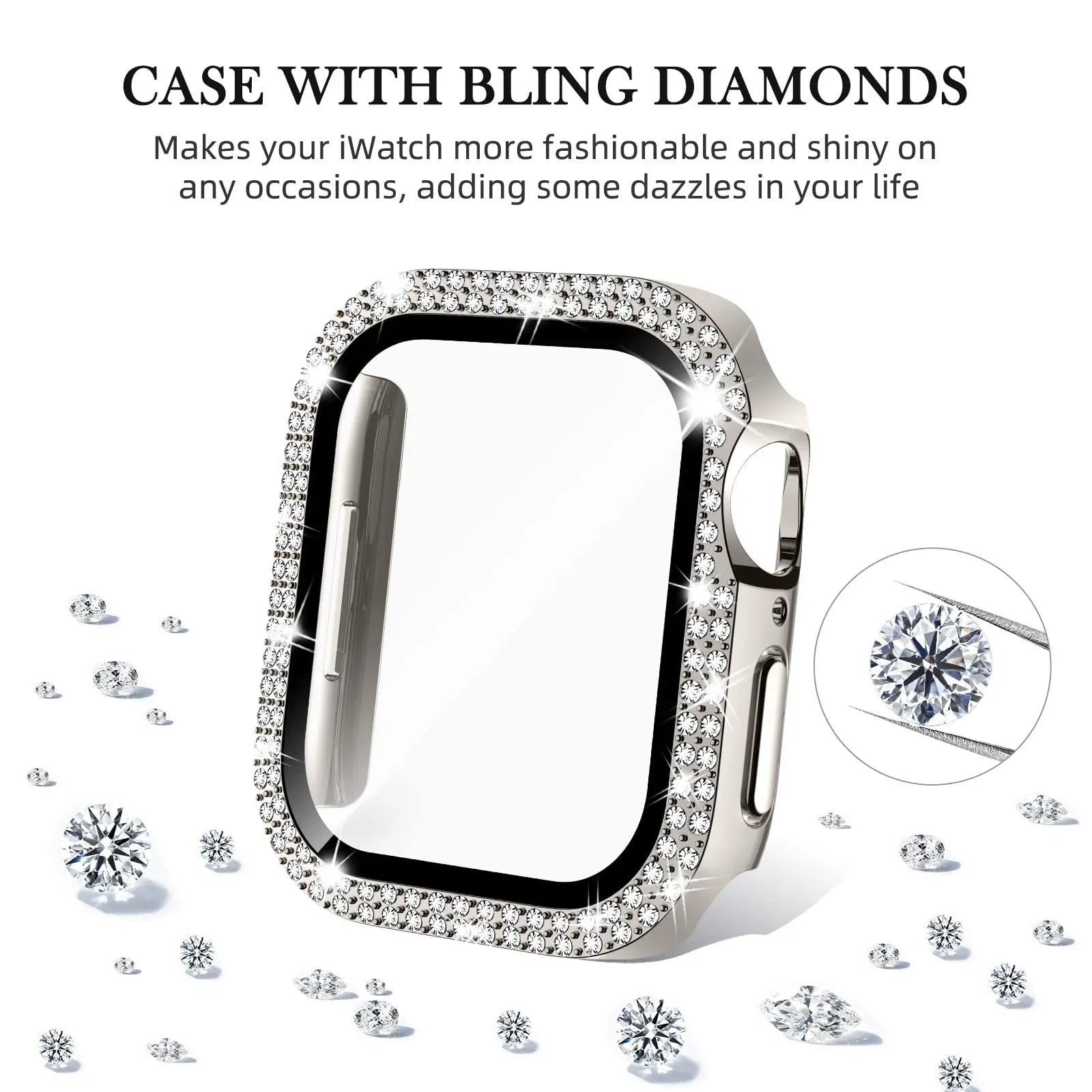 Glass+Diamond Cover For Apple watch case 46mm 40mm 44mm 41mm 42mm 45mm Bling Bumper Protector iWatch Series 11 10 9 SE 7 8 ca