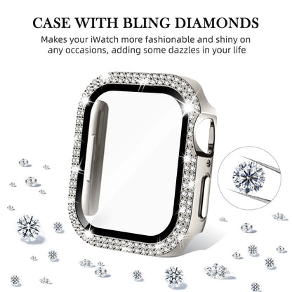 Glass+Diamond Cover For Apple watch case 46mm 40mm 44mm 41mm 42mm 45mm Bling Bumper Protector iWatch Series 11 10 9 SE 7 8 ca
