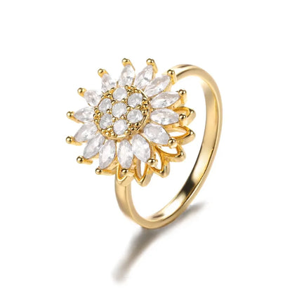 Anti Stress Anxiety Fidget Rings for Women Stainless Steel Sunflower Sun Star Spinner Ring Christmas Jewelry Gifts - JZ3825G