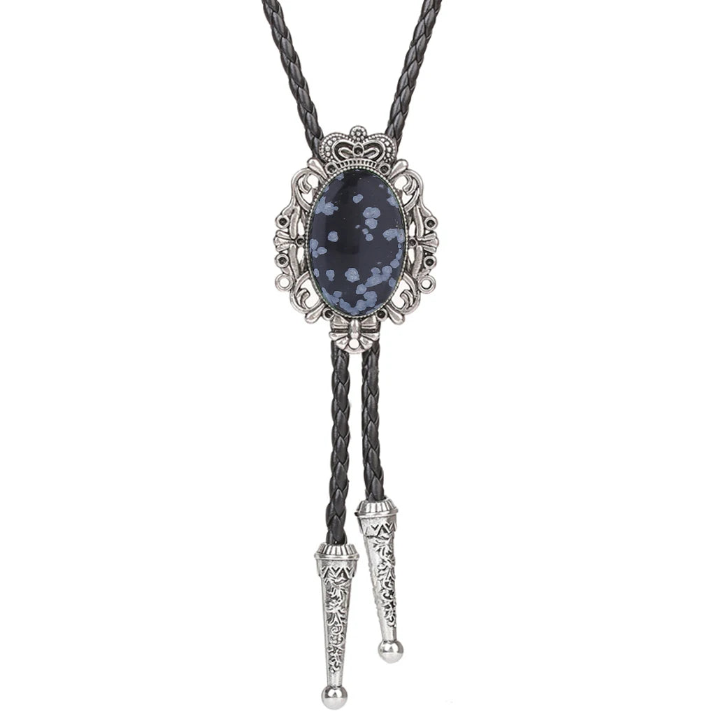 Bolo Tie Western Cowboy Opal Rodeo Leather Necktie - 17