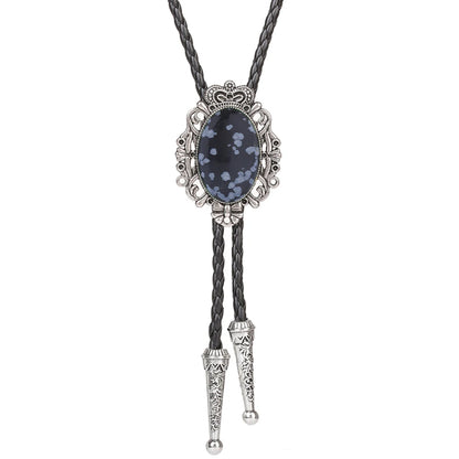 Bolo Tie Western Cowboy Opal Rodeo Leather Necktie - 17