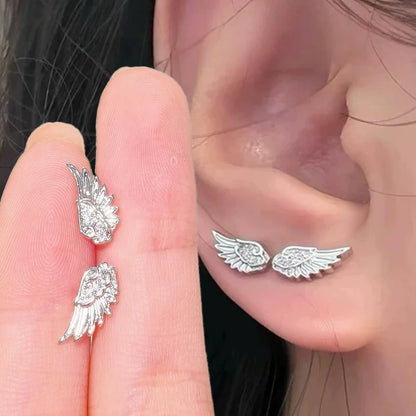 Fashion Zircon Wing Stud Earrings for Women Luxury Shiny Crystal Creative Angel Wings Cross Silver Color Ear Studs Jewelry Gi