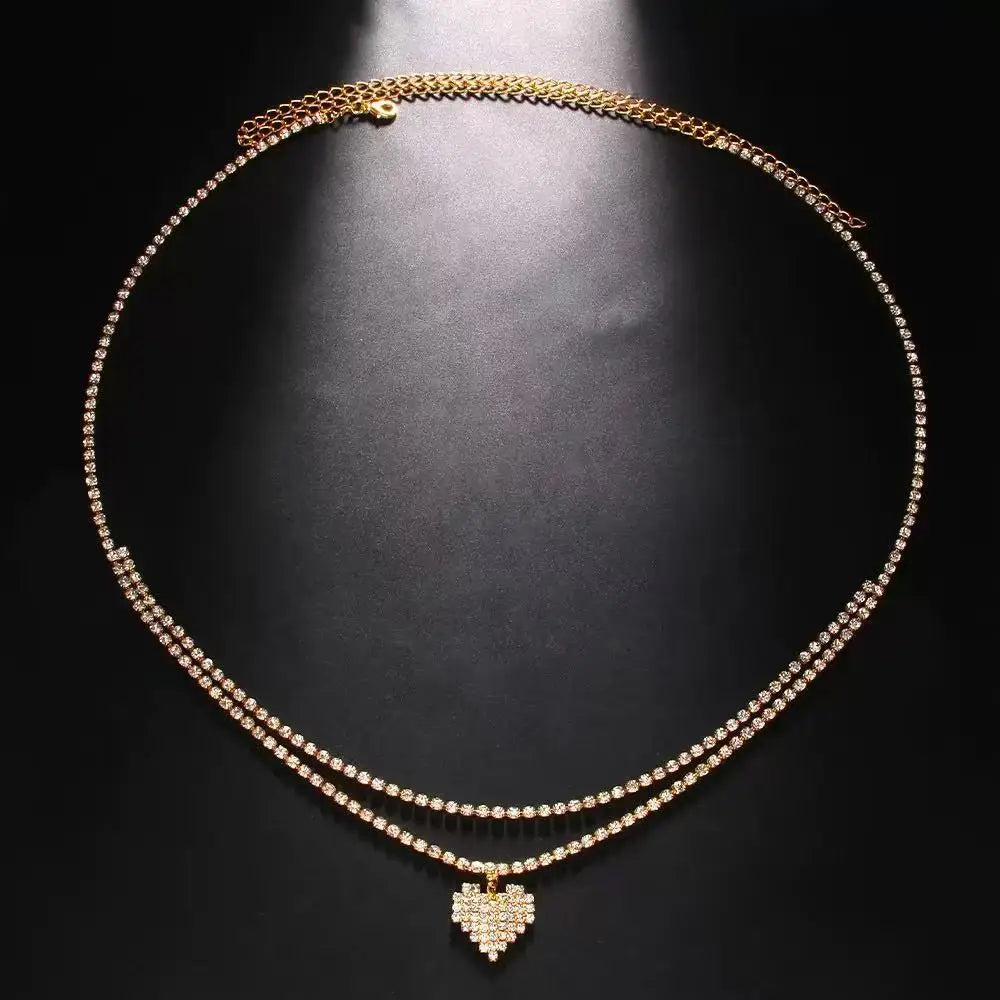 Luxury Rhinestone Double Chain Water Drop Waist Chains Body Jewelry for Women Crystal Body Belly Chain Body Decoration Access