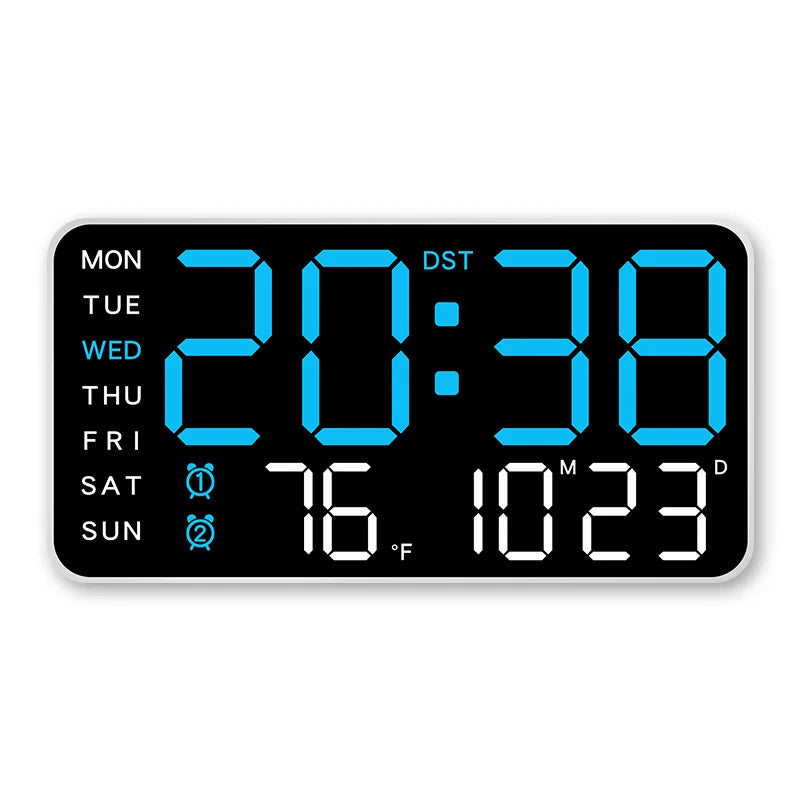 Large Digital Wall Clock Temp Date Week Display Remote Control USB Powered Table Clock Wall-mounted Dual Alarms LED Clocks - 