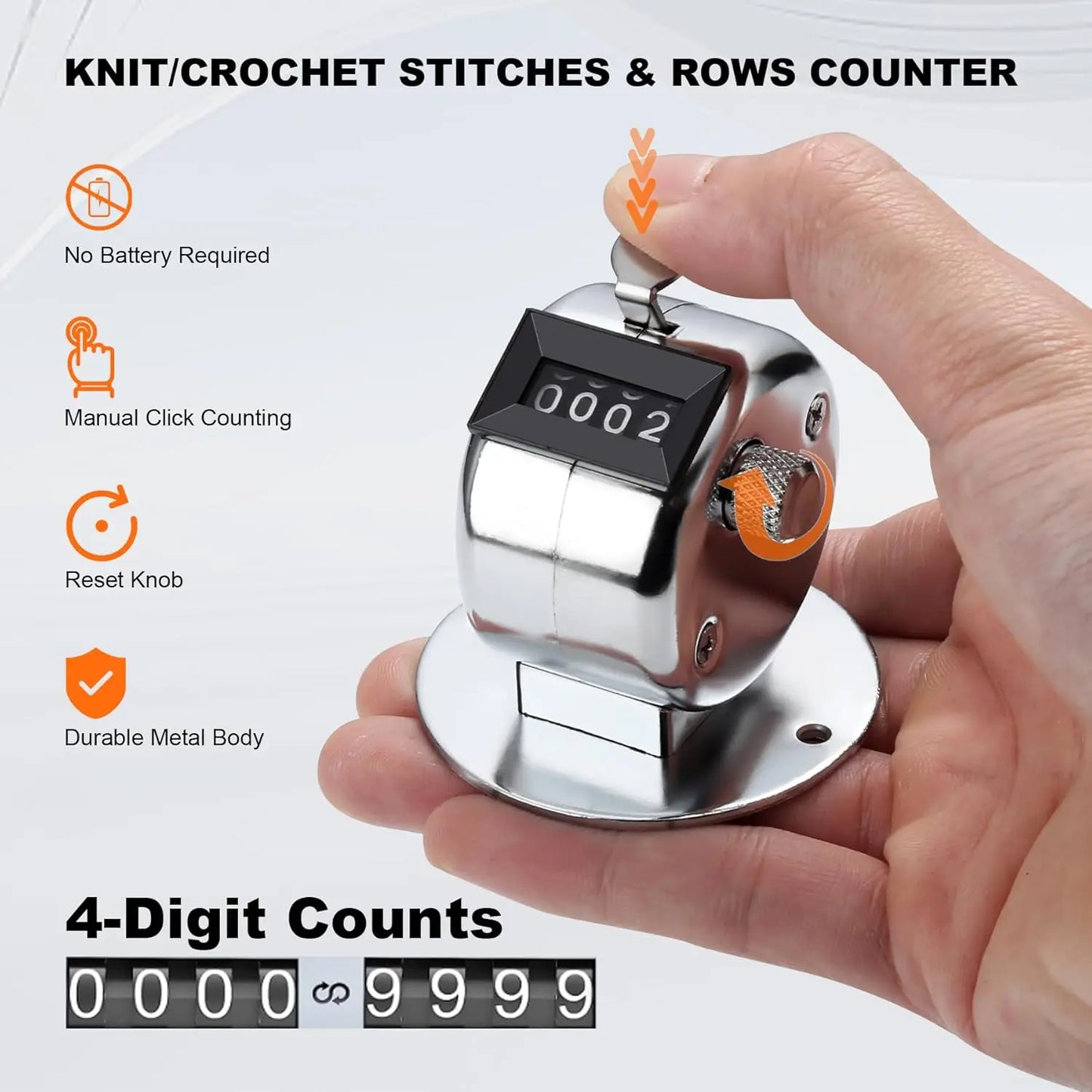 Handheld Tally Counter Tool 4 Digit Number Count Clicker Counter Hand Mechanical Pitch Counters for Coaching,Knitting,Fishing