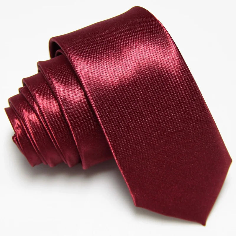 Fashion 5CM Skinny Slim Narrow Ties for man Solid Color Black Red Blue Patterns Necktie For mens Neck Tie Neckwear - Wine