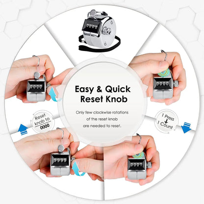 Metal Handheld Tally Counter 4-Digit Number Count Clicker Counter, Hand Mechanical Counters Clickers Pitch Counter for Coachi