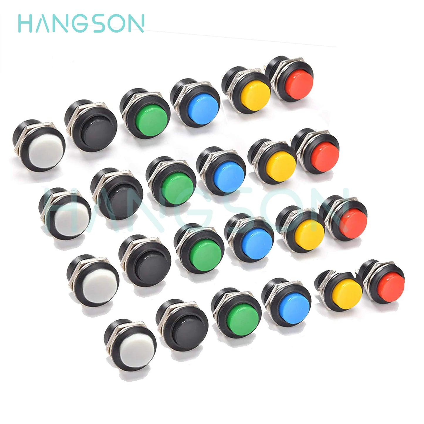 6Pcs R13-507 Momentary Push Button 2 Pin Self-Resetting Mini No Lock Round SPST 1NO Switch 3A 250V AC/6A 125V AC Button Assor