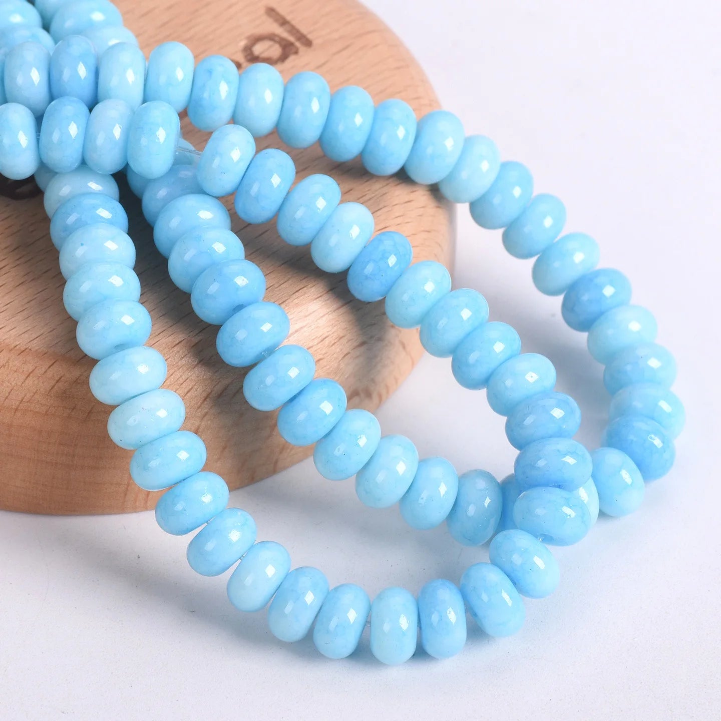 50pcs Mixed Colors Rondelle Shape 8x5mm Opaque Glass Loose Spacer Beads Lot For Jewelry Making DIY Bracelet Findings - Lake B