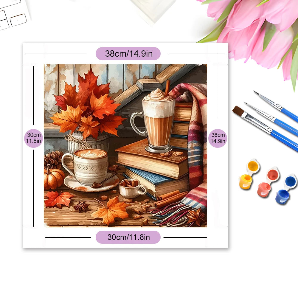 Evershine Drawing By Numbers Set Landscape Digital Oil Painting Autumn Leaves No Frame Coloring Coffee Picture Home Decoratio