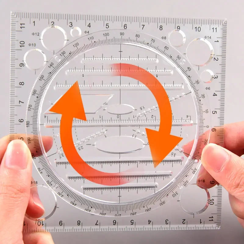 Multifunction Rotatable Ruler Drawing Template Art Design Architect Stereo Geometry Circle Drafting Measuring Scale Kawaii ru