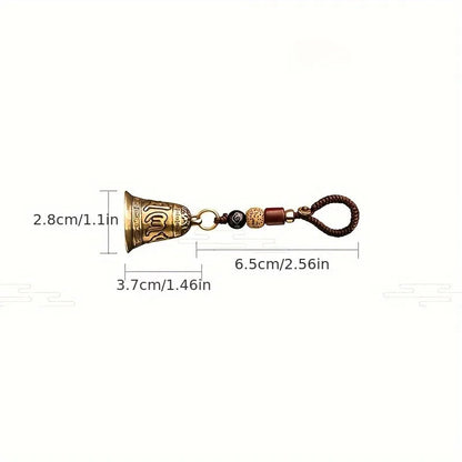 1pc Vintage Brass Tibetan Buddhism Six-word Mantra Bell Keychains Lanyard Pendants Handmade Rope Car Key Chain Rings Hanging