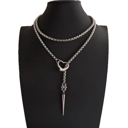 Lariat Necklace Spike Featuring Hammered O-rings Unique Chainmail Pendant Necklace