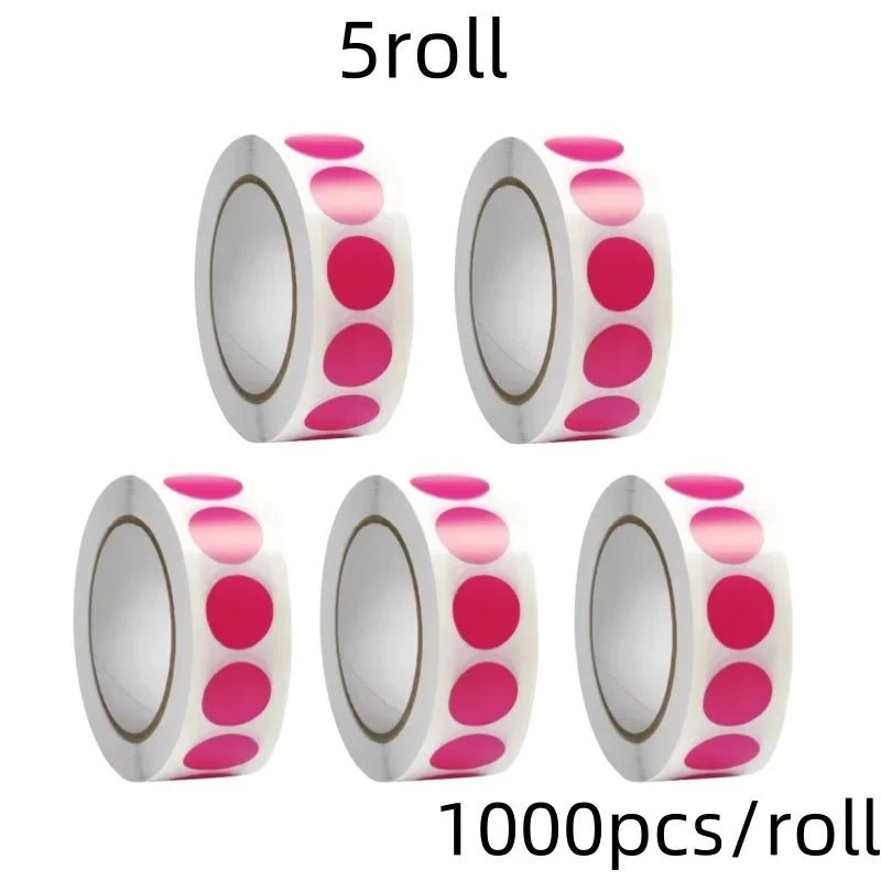 1000 PCS Color Dot Label Sticker Classification Mark Coated Paper Sticker Rolls Kawaii Stationery Aesthetic - rose Red-5roll
