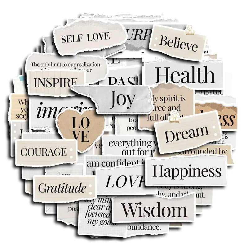 60PCS Inspirational Hand Torn Letter Phrase Graffiti Stickers for Bicycle Hand Account Pencil Case Decals