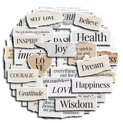 60PCS Inspirational Hand Torn Letter Phrase Graffiti Stickers for Bicycle Hand Account Pencil Case Decals