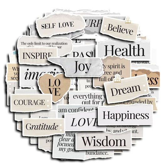 60PCS Inspirational Hand Torn Letter Phrase Graffiti Stickers for Bicycle Hand Account Pencil Case Decals