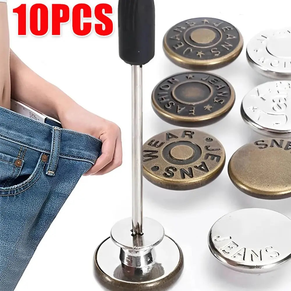 10Pcs Metal Jeans Buttons 17mm Replacement No-Sewing Screw Button Repair Kit Nailless Removable Jean Buckles Clothing Pants P