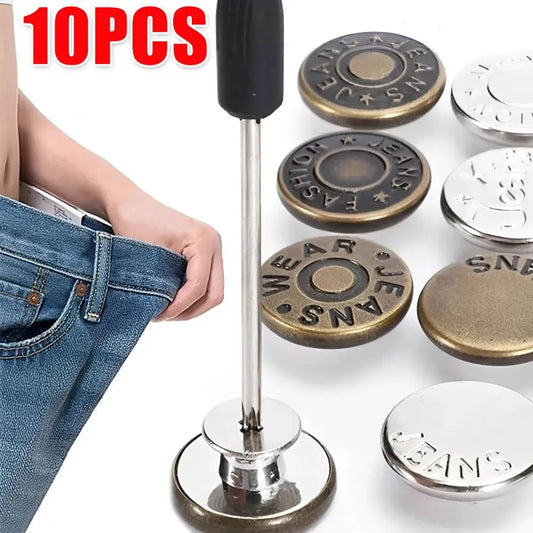 10Pcs Metal Jeans Buttons 17mm Replacement No-Sewing Screw Button Repair Kit Nailless Removable Jean Buckles Clothing Pants P