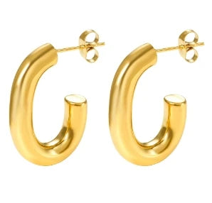 Hoop Earrings for Women Trendy Golden Stainless Steel Earring Jewelry New - D3