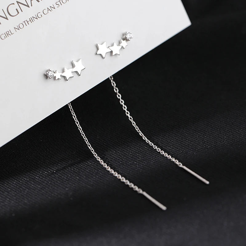 Trendy Long Wire Tassel Thread Chain Climb Star Heart Beads Pendants Drop Earrings women's Straight Hanging Earings Jewelry -