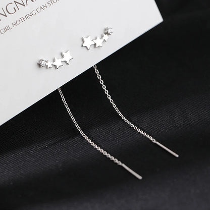 Trendy Long Wire Tassel Thread Chain Climb Star Heart Beads Pendants Drop Earrings women's Straight Hanging Earings Jewelry -