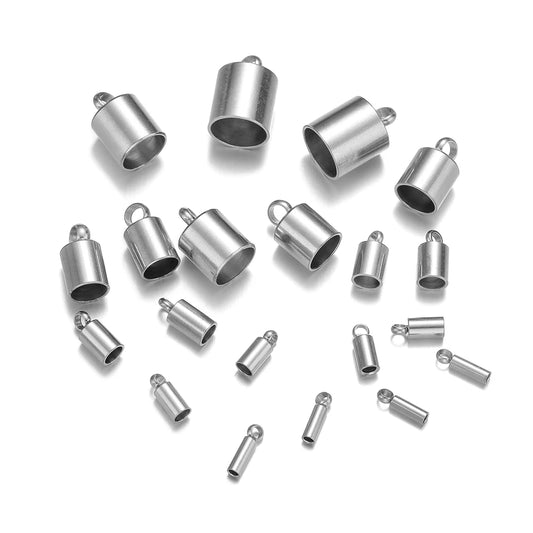 20pcs Stainless Steel Crimp End Caps Leather Cords End Tip Beads Caps PVD Plated Gold Clasps DIY Jewelry Making Finding Suppl