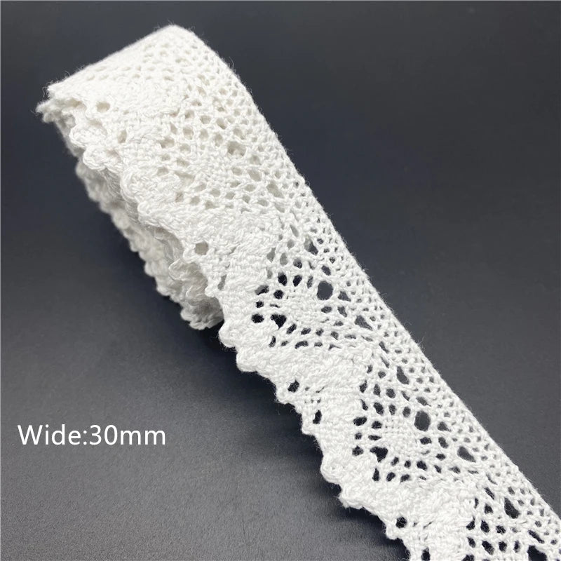 10mm-50mm 2yards White 100%Cotton Lace Ribbon For Apparel Sewing Fabric Trim Cotton Crocheted Lace Ribbon Handmade Accessorie