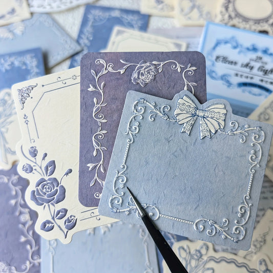 1 box of 30 sheets retro embossed floral border DIY writable decorative hard cardstock paper for scrapbooking Boxed sticky no