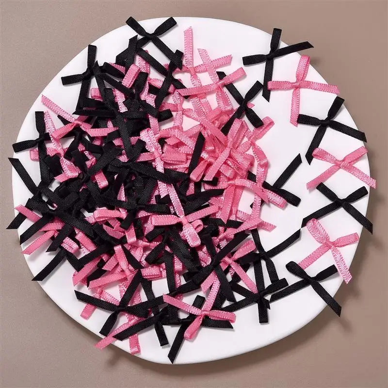 100Pcs Mini Satin Ribbons Flowers Bows Ties For DIY Craft Scrapbooking Embellishment Accessories Pets Hair Clothes Decoration