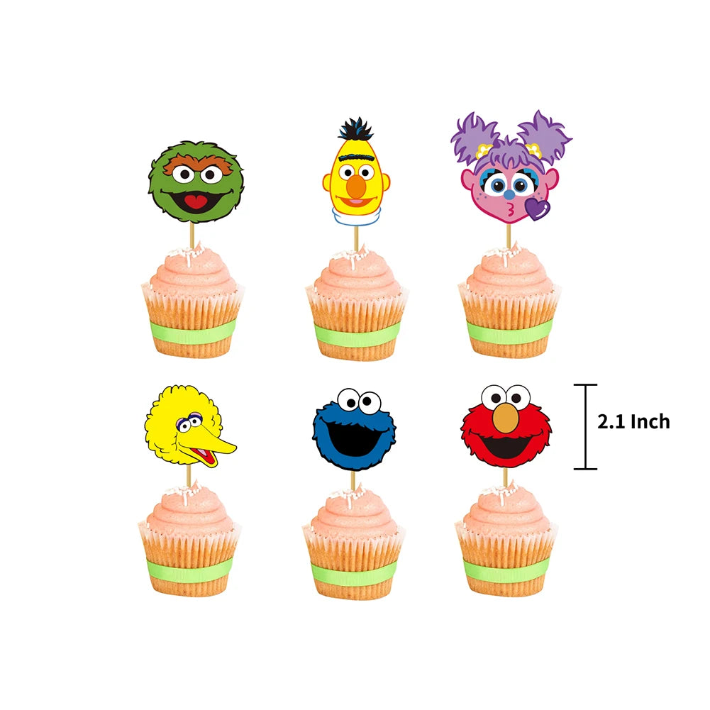 Cartoon Sesames Street Birthday Party Decor Elmo and Friends Theme Tablecloth Plate Balloon Set Cake Decor Baby Shower - 24pc
