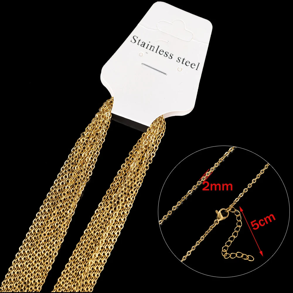 10pcs 45+5cm Gold Stainless Steel Link Cable Chain Necklace with Lobster Clasps for Men & Women Fashion Jewelry Gifts Making