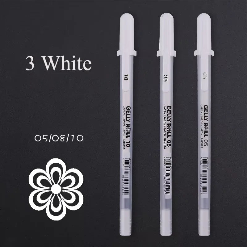 1/3PCS SAKURA Gelly Roll Gel Pens Highlight Marker for Journaling Art Drawing Classic White Ink Assorted Point Fine Medium Bo