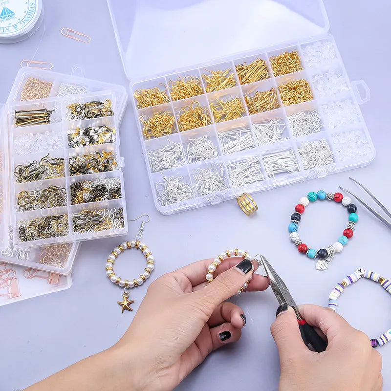 Jewelry Making Supplies Kit with Jewelry Tools Open Jump Rings Lobster Clasps Crimp Beads Screw Head Pins Eye Pins Earing Hoo