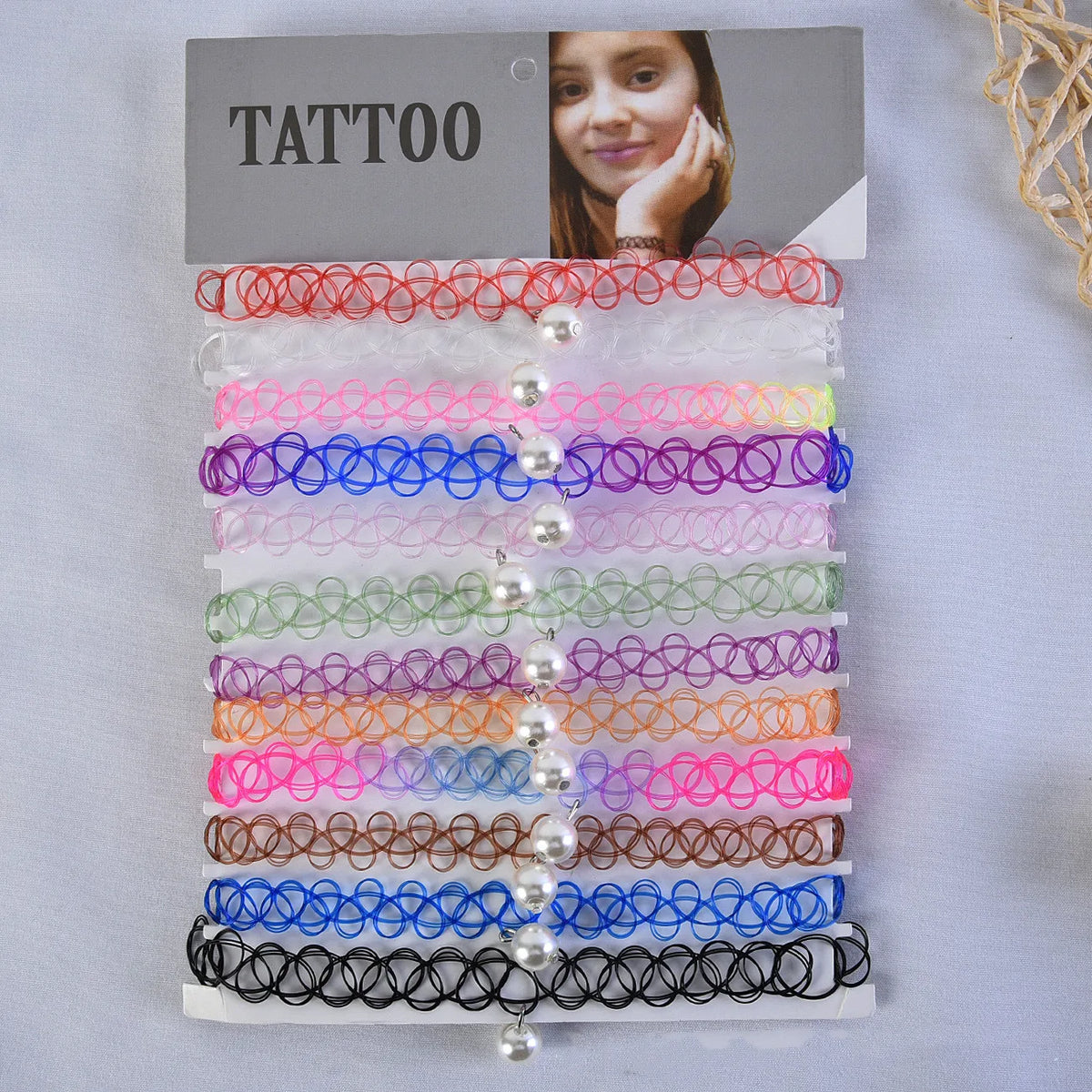 12pcs/lot Vintage Hippy Stretch Tattoo Choker Necklace Elastic Chocker Necklace Fishing Line Tattoo Colorful Necklace