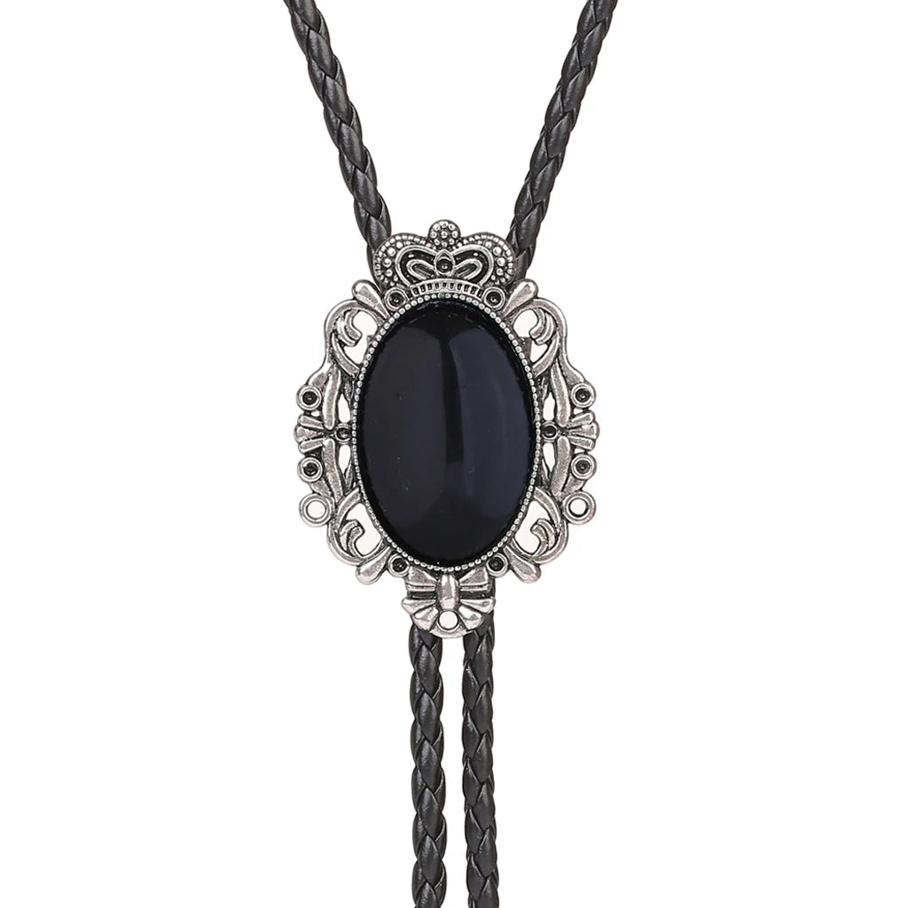 Bolo Tie Western Cowboy Opal Rodeo Leather Necktie - 16