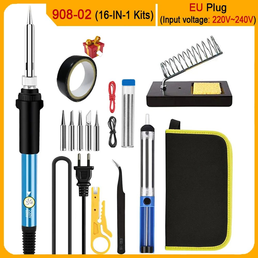 2026 Electric Soldering Iron Kits (SKU:10-IN-1)(16-IN-1)(20-IN-1) 60W Adjustable Temperature Replaceable Soldering Iron Weldi
