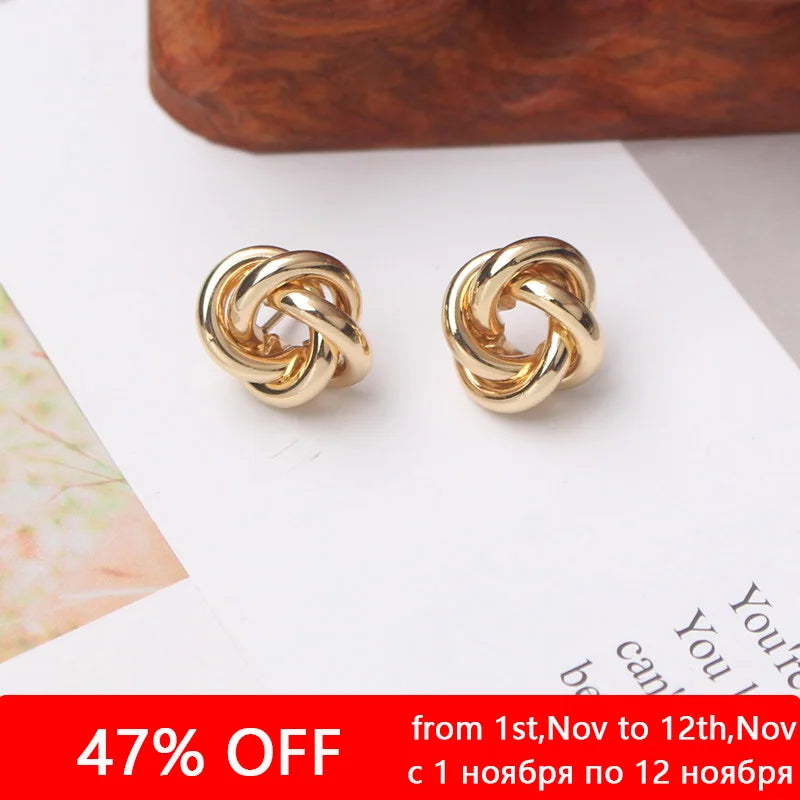 Tiny Metal Stud Earrings for Women Gold Color Twist Round Earrings Small Unusual Earrings Boucles D'Orailles Fashion Jewelry