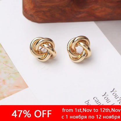 Tiny Metal Stud Earrings for Women Gold Color Twist Round Earrings Small Unusual Earrings Boucles D'Orailles Fashion Jewelry